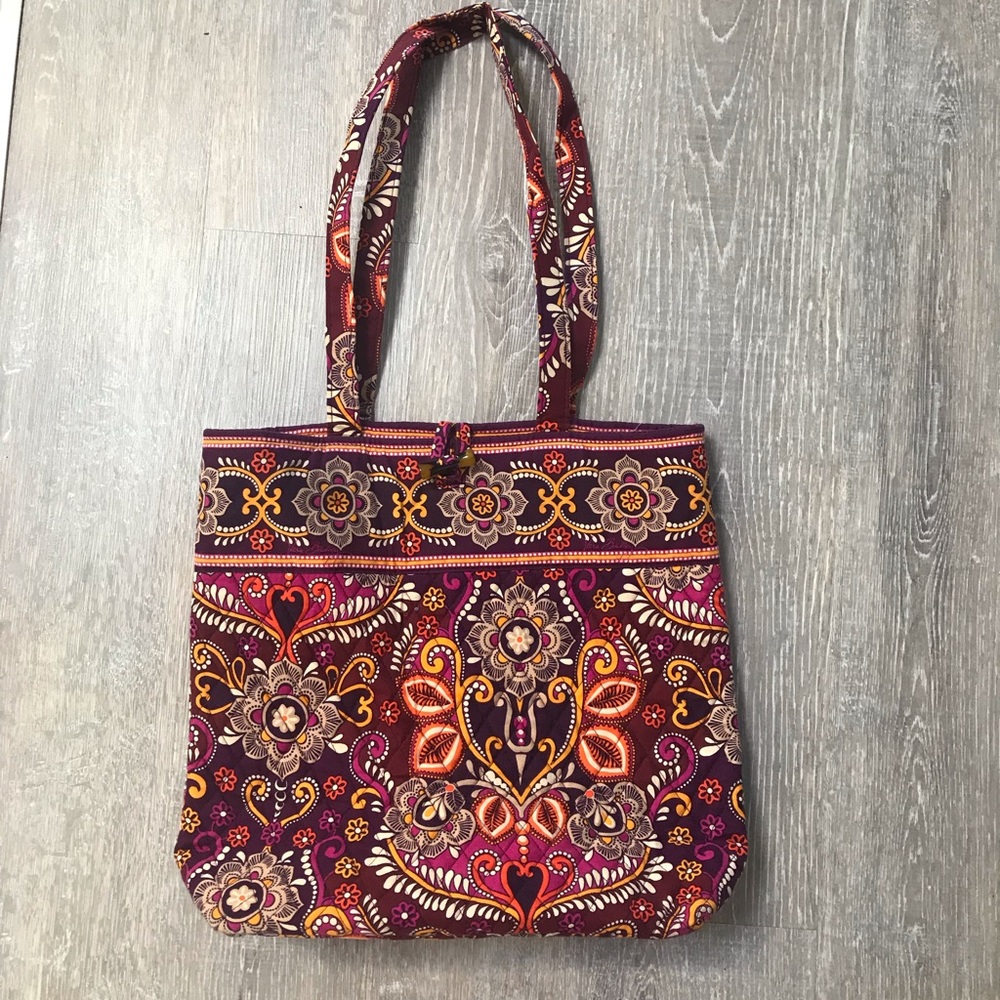 Vera Bradley Floral Paisley Tote in Burgundy, Orange, Yellow